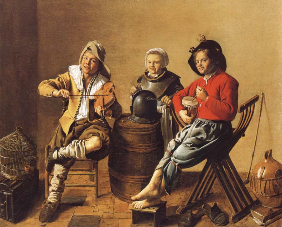 Two Boys and a Girl Making Music